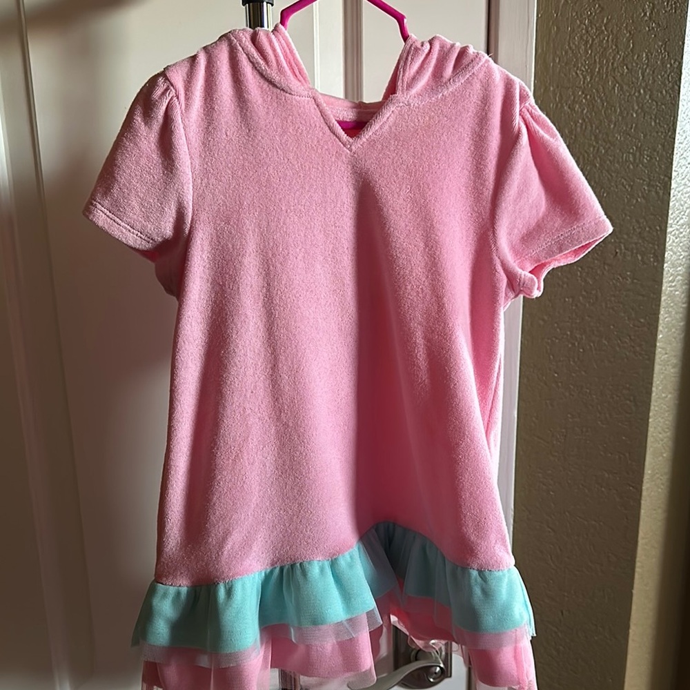 Charming Pink Hooded Dress with Ruffle Detail